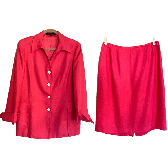 Anne Klein Dresses & Skirts - Anne Klein 100 % Linen Career 2pc Skirt Blazer Suit Size 12